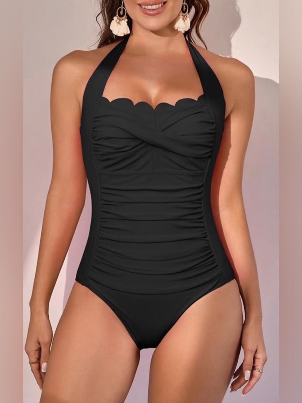 Eomenie Women One Piece Tummy Control Swimsuit  Black XL